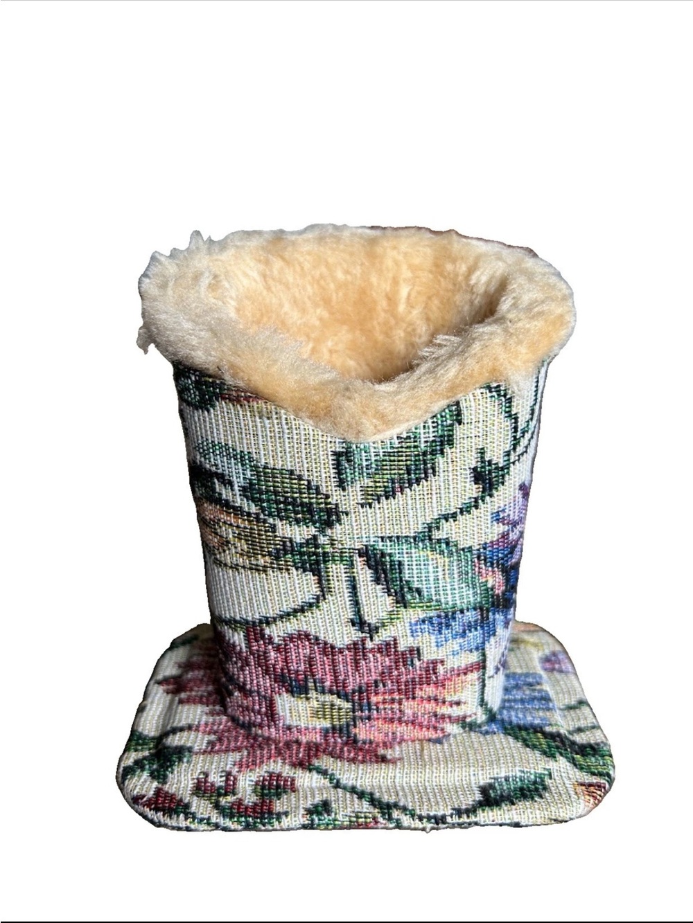 Vintage 90s Floral Tapestry Pen Holder Desk Organizer Office Grandmacore Chic